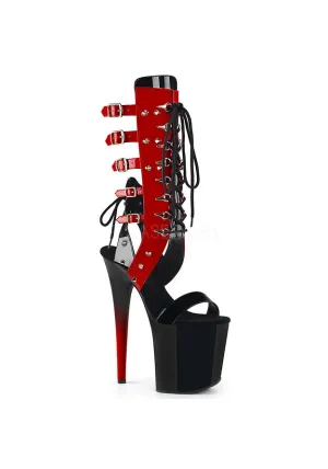 8" Heel, 4" PF Multi Buckle Mid-Calf Front Lace Up Sandal