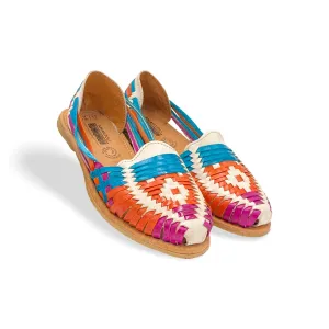 Amantoli Sayulita Model - Women 100% Artisan Hand Made Mexican Leather Hipster Brown Colorful Closed Toe Sandal/Huarache Artesanal - Hecho a Mano En Mexico (US 7) (US 8)