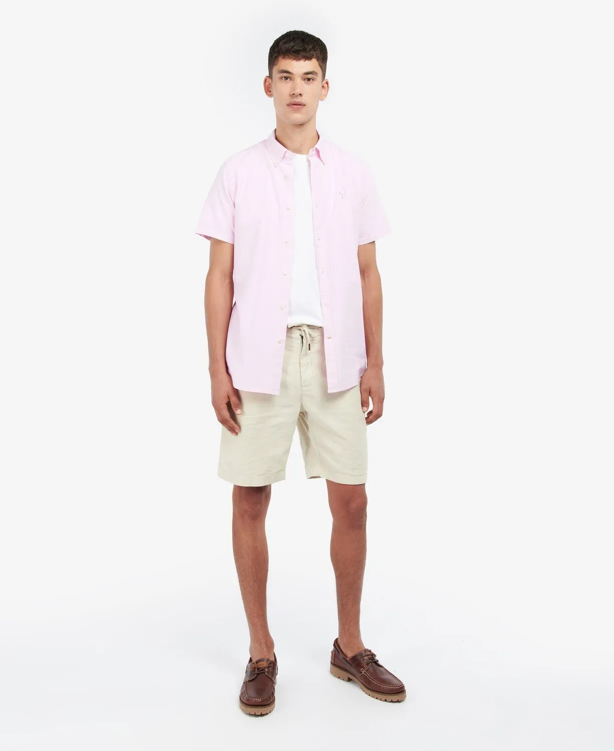 BARBOUR Oxford Short Sleeve Tailored Cotton Shirt PINK