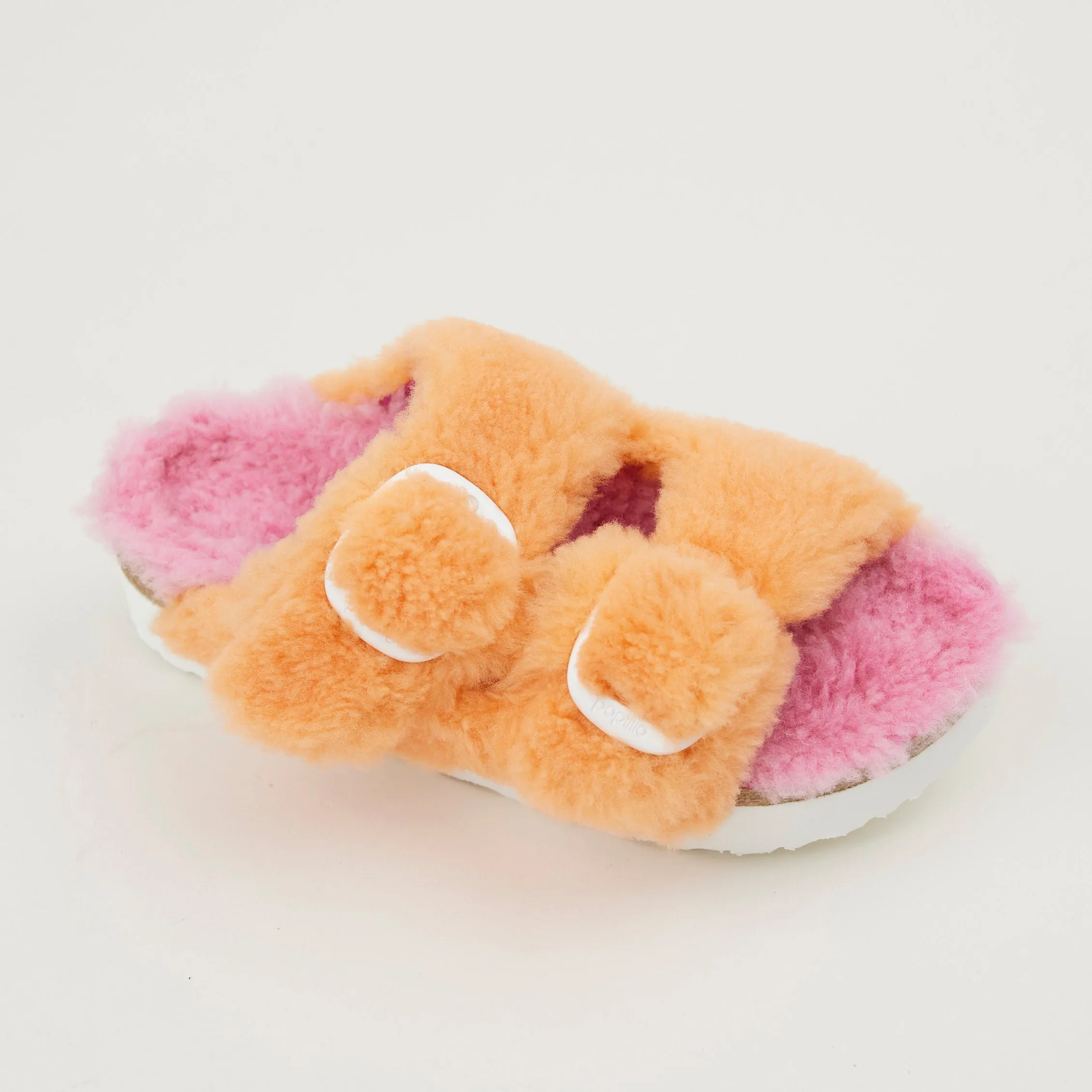 Birkenstock Orange and Pink Shearling Sandals