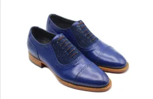 Blue Leather Oxford Shoes for Men - Handcrafted Formal Footwear