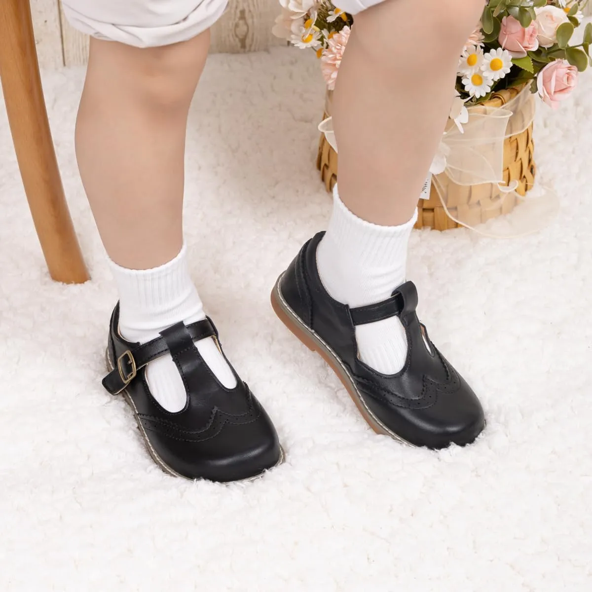 Boy's Girl's Classic T-Strap Dress Shoes Wedding Party Church School Uniform Oxford for Toddler/Little Kid