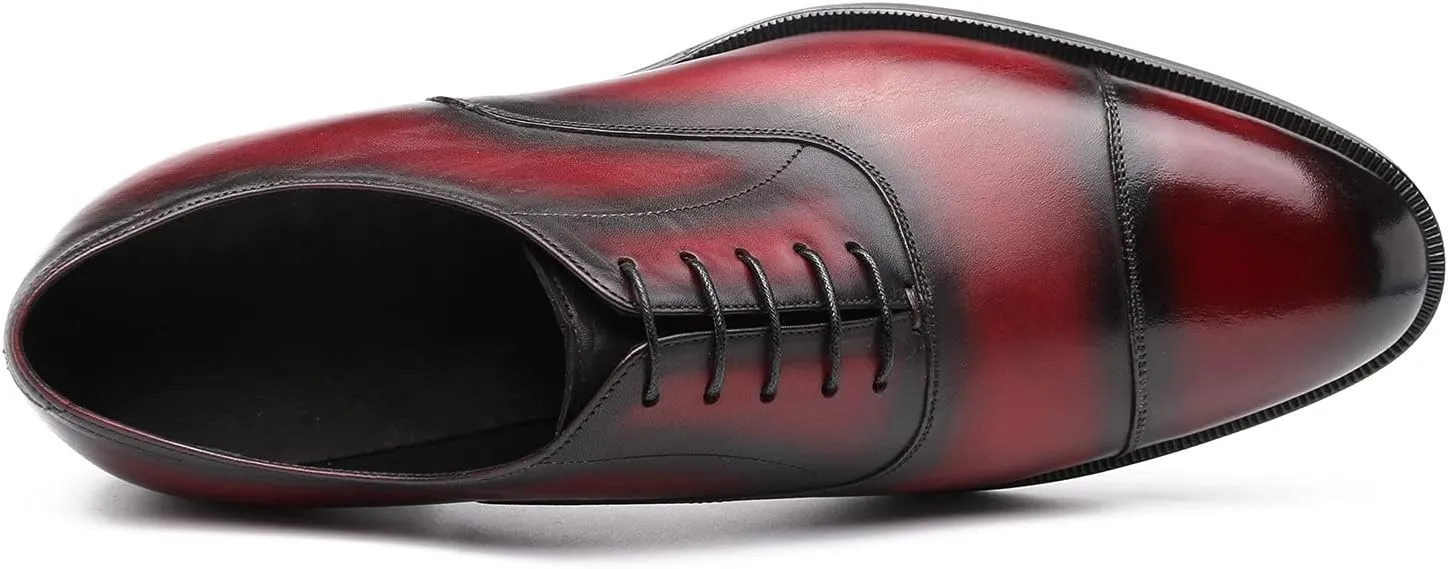 Classic Derby Oxford for Men Hand Made Custom Genuine Full Grain Leather Burnished Cap Toe Dress Shoes Block Heel Lace up Hand Stitching