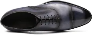 Classic Derby Oxford for Men Hand Made Custom Genuine Full Grain Leather Burnished Cap Toe Dress Shoes Block Heel Lace up Hand Stitching