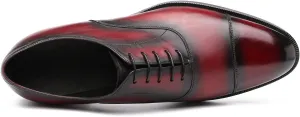 Classic Derby Oxford for Men Hand Made Custom Genuine Full Grain Leather Burnished Cap Toe Dress Shoes Block Heel Lace up Hand Stitching