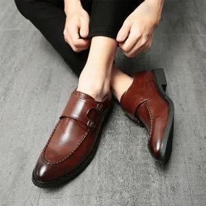 Dress Oxford Shoes for Mens Handmade Pointed Toe Men Oxfords Double Buckle Monk Strap Formal Shoes Genuine Leather Classic Dress Shoes for Men