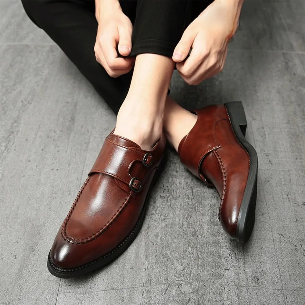 Dress Oxford Shoes for Mens Handmade Pointed Toe Men Oxfords Double Buckle Monk Strap Formal Shoes Genuine Leather Classic Dress Shoes for Men