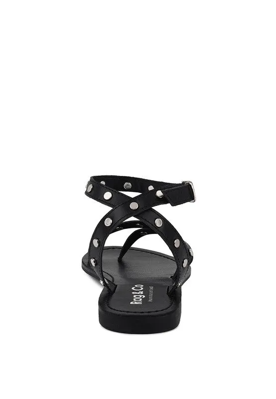 Embellished Round Stud Flat Sandal