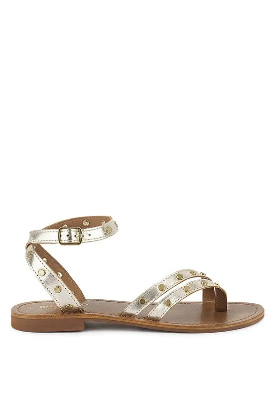 Embellished Round Stud Flat Sandal