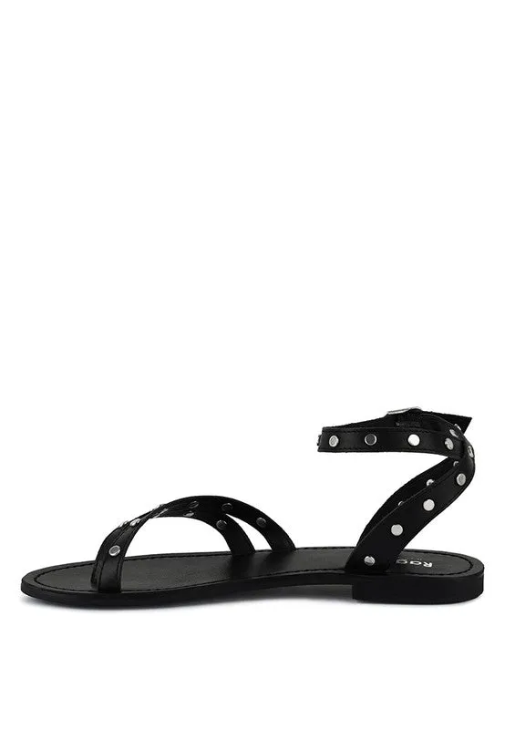 Embellished Round Stud Flat Sandal
