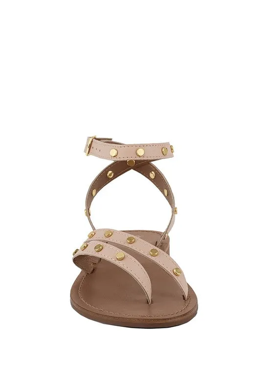 Embellished Round Stud Flat Sandal