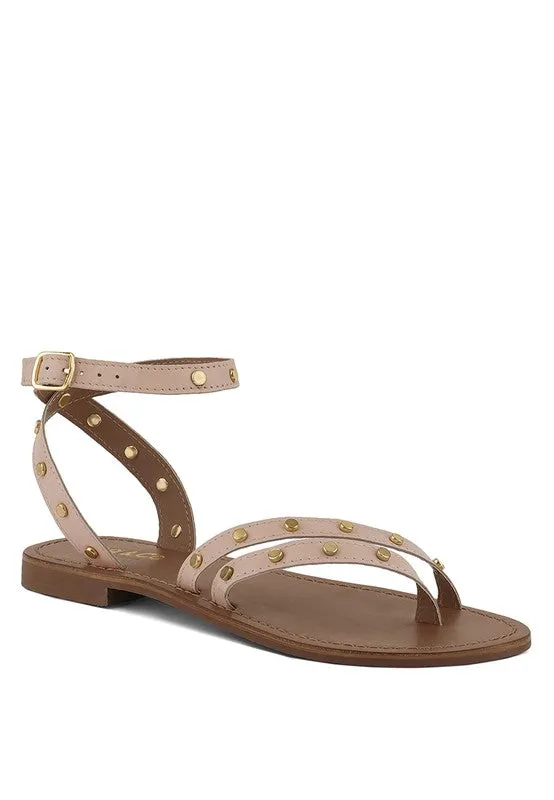 Embellished Round Stud Flat Sandal