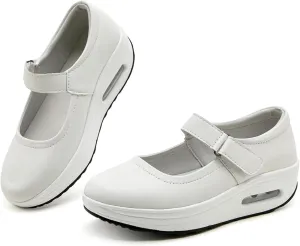 EnllerviiD Women Mary Jane Shoes Buckle Air-Cushion Casual Chunky Heel Round Toe Uniform Dress Platform Wedge Shoes Comfort Pumps Walking Shoes