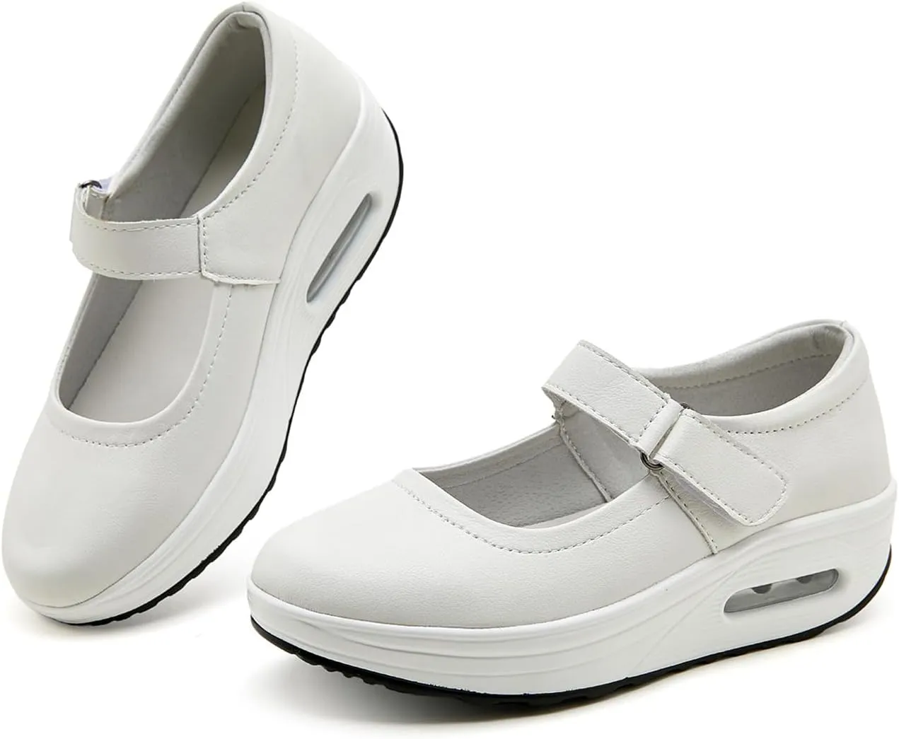 EnllerviiD Women Mary Jane Shoes Buckle Air-Cushion Casual Chunky Heel Round Toe Uniform Dress Platform Wedge Shoes Comfort Pumps Walking Shoes