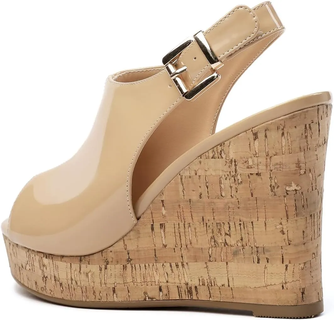 FOWT Women Open Toe Thick Platform Sandals Wedge High Heel Slingbacks Buckle Casual Summer Dressy Shoes Size 4-15 US