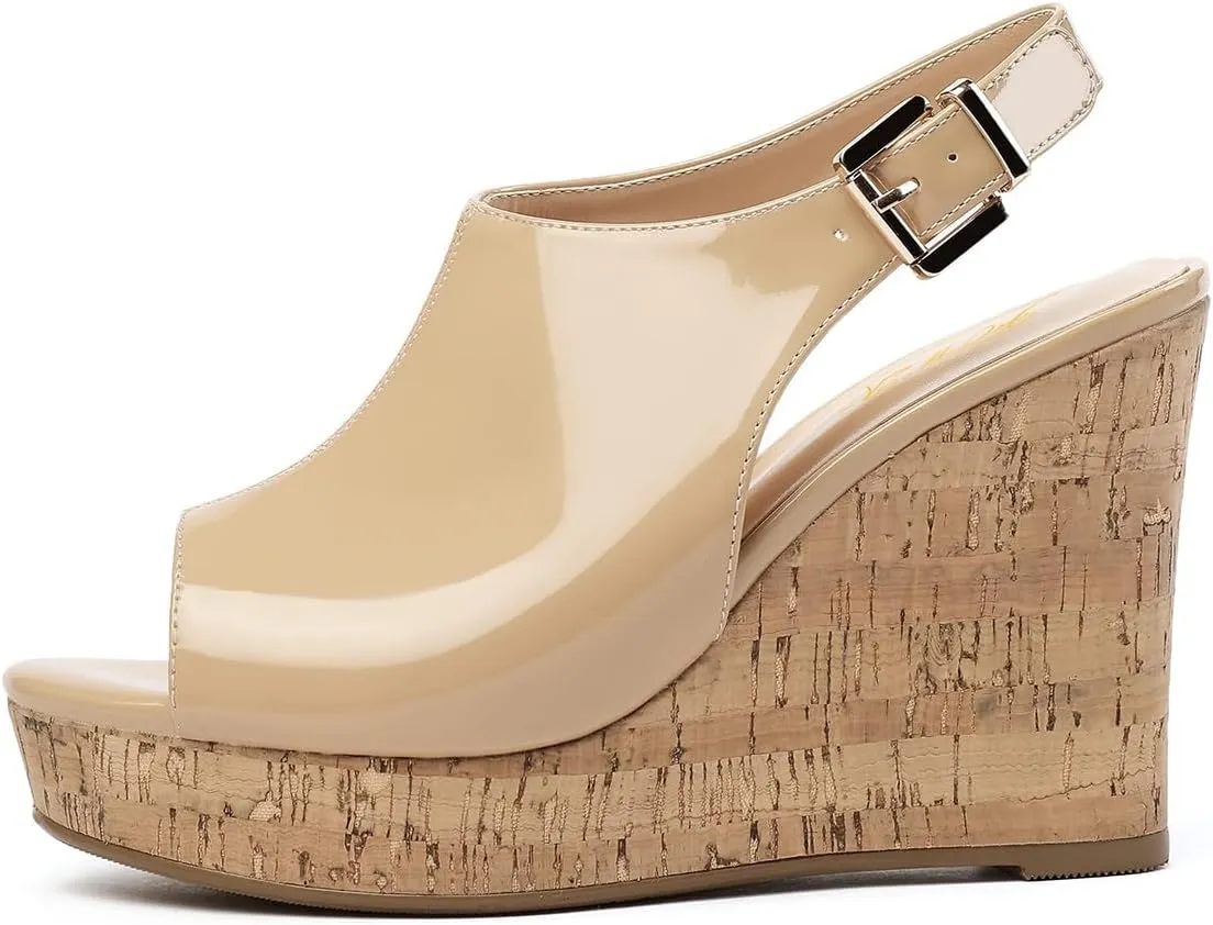 FOWT Women Open Toe Thick Platform Sandals Wedge High Heel Slingbacks Buckle Casual Summer Dressy Shoes Size 4-15 US