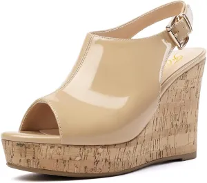FOWT Women Open Toe Thick Platform Sandals Wedge High Heel Slingbacks Buckle Casual Summer Dressy Shoes Size 4-15 US