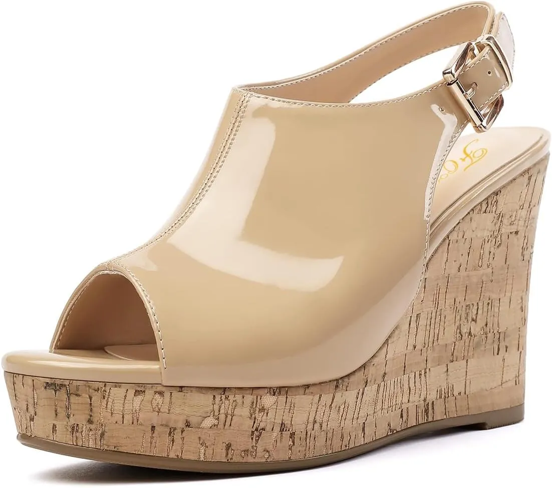 FOWT Women Open Toe Thick Platform Sandals Wedge High Heel Slingbacks Buckle Casual Summer Dressy Shoes Size 4-15 US