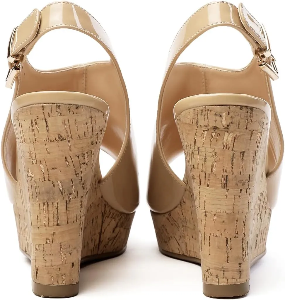 FOWT Women Open Toe Thick Platform Sandals Wedge High Heel Slingbacks Buckle Casual Summer Dressy Shoes Size 4-15 US