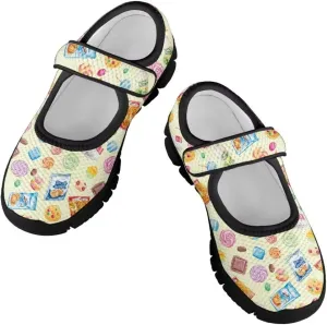 Girl's Mary Jane Shoes Little Girl Casual Anti-Slip Mesh Sneaker with Magic Sticker for Walking Campimg