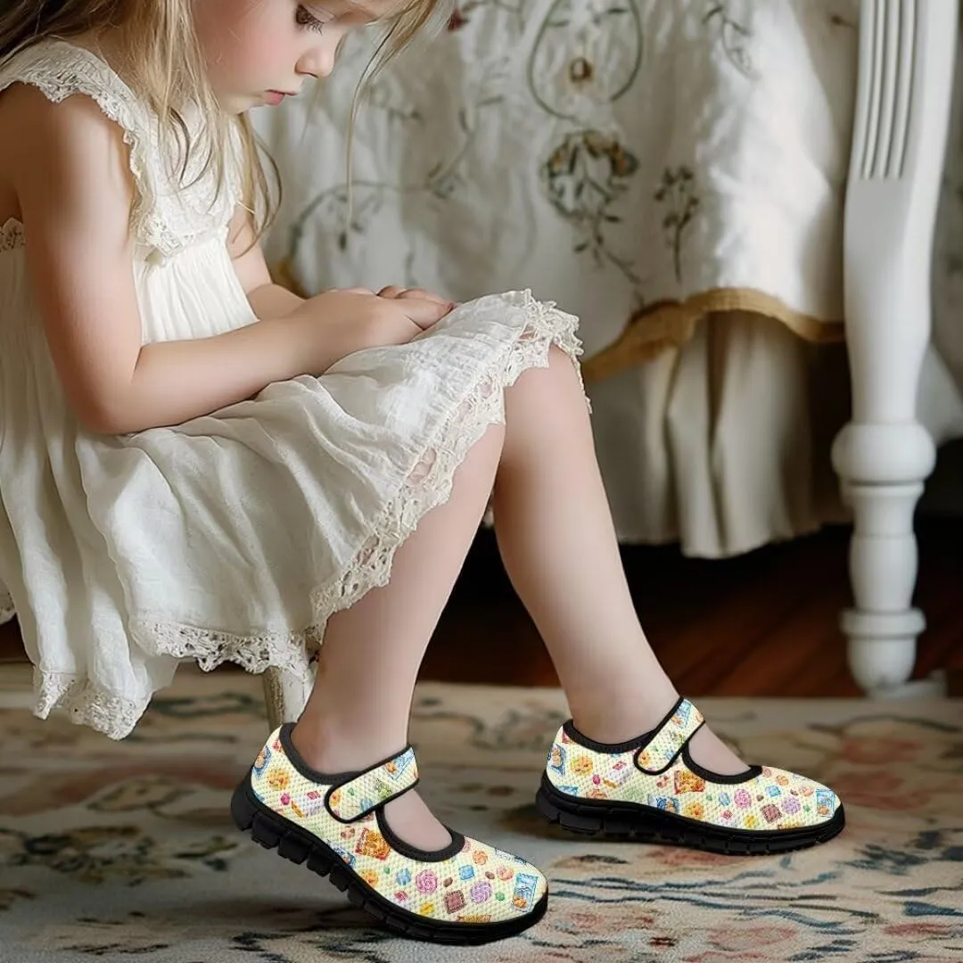 Girl's Mary Jane Shoes Little Girl Casual Anti-Slip Mesh Sneaker with Magic Sticker for Walking Campimg