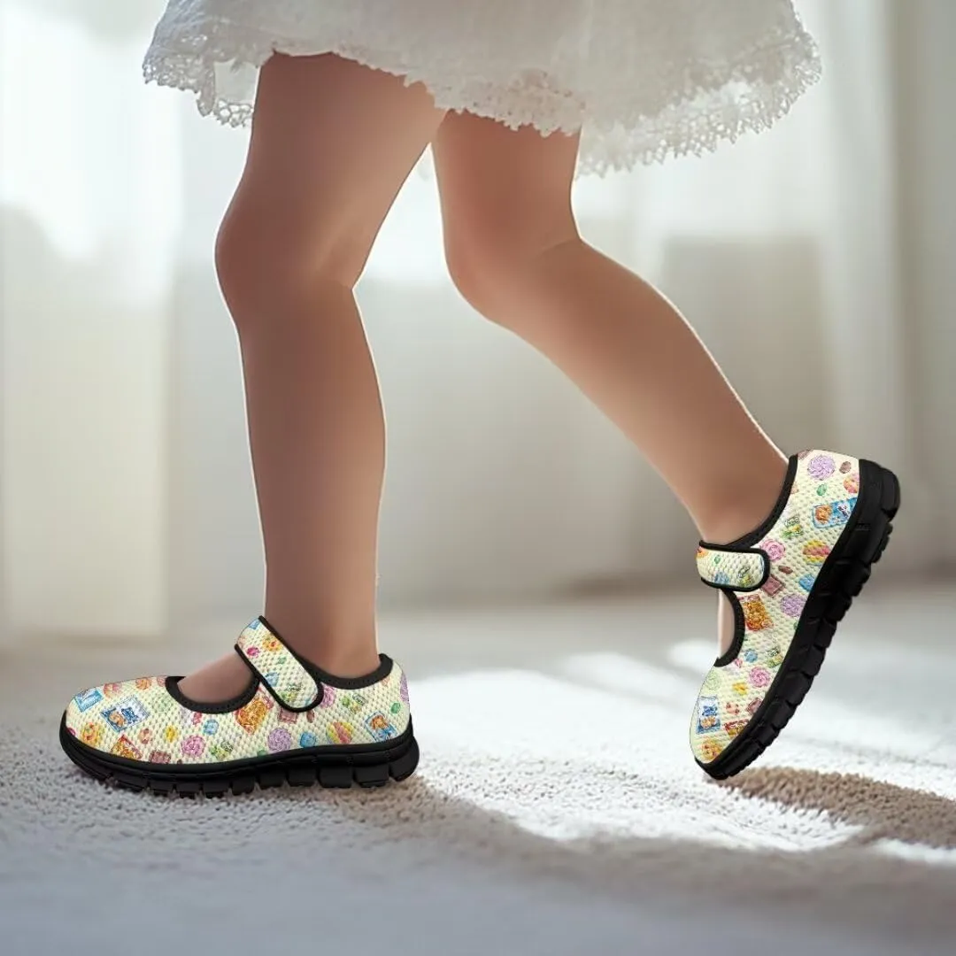 Girl's Mary Jane Shoes Little Girl Casual Anti-Slip Mesh Sneaker with Magic Sticker for Walking Campimg