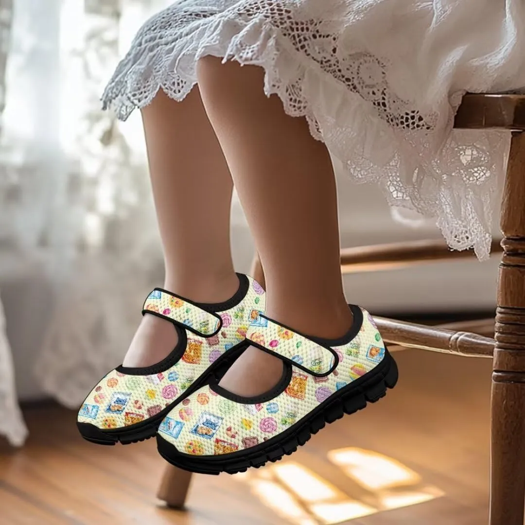 Girl's Mary Jane Shoes Little Girl Casual Anti-Slip Mesh Sneaker with Magic Sticker for Walking Campimg