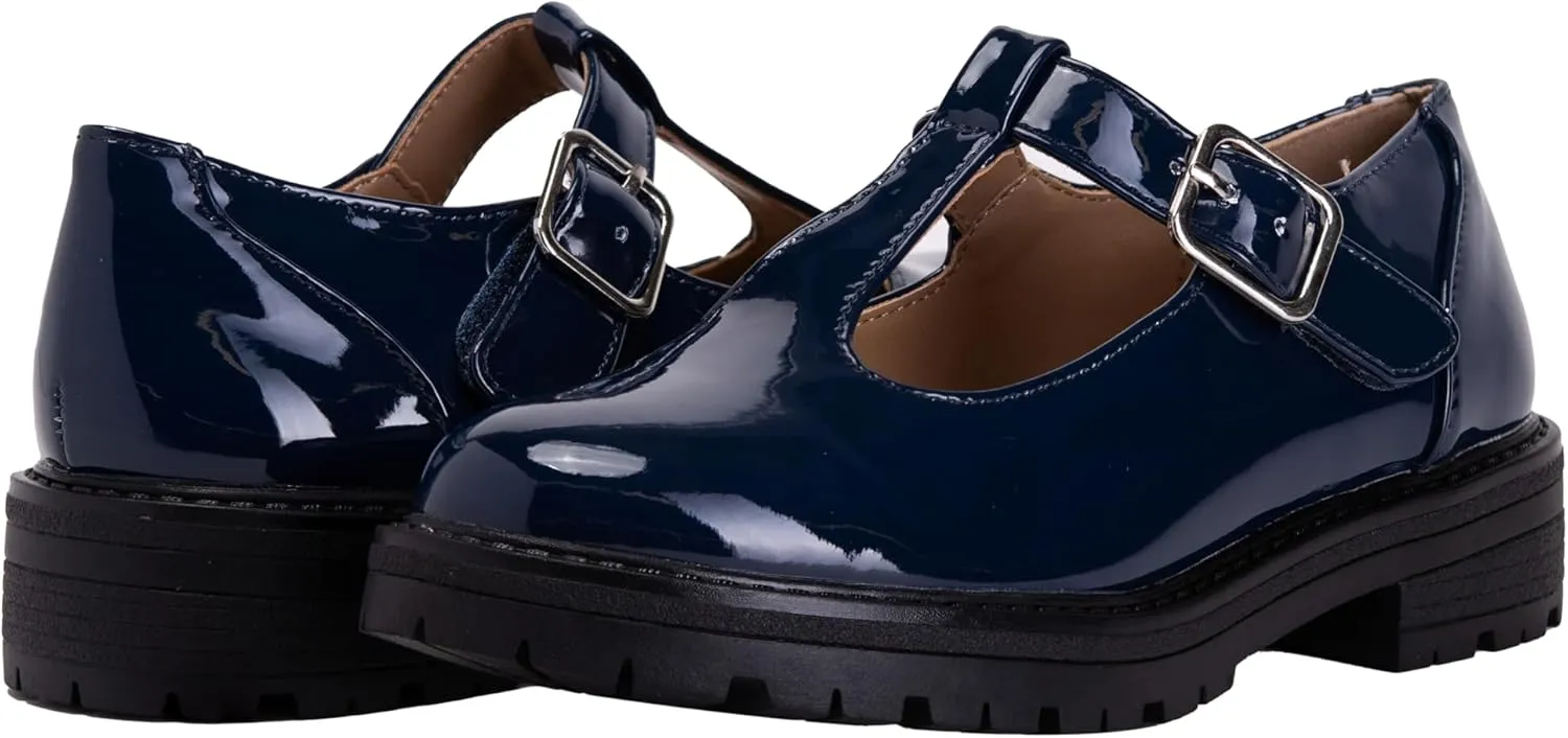 Girls Mary Jane Shoes Oxford Dress Heels Round Toe T-Strap Platform Chunky Low Heel Pumps Lily-2 ~