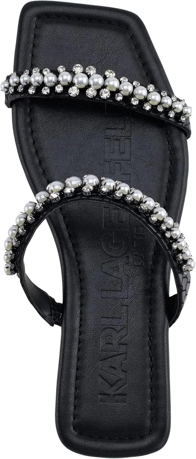 KARL LAGERFELD womens Payzlee Embellished Flat Sandal