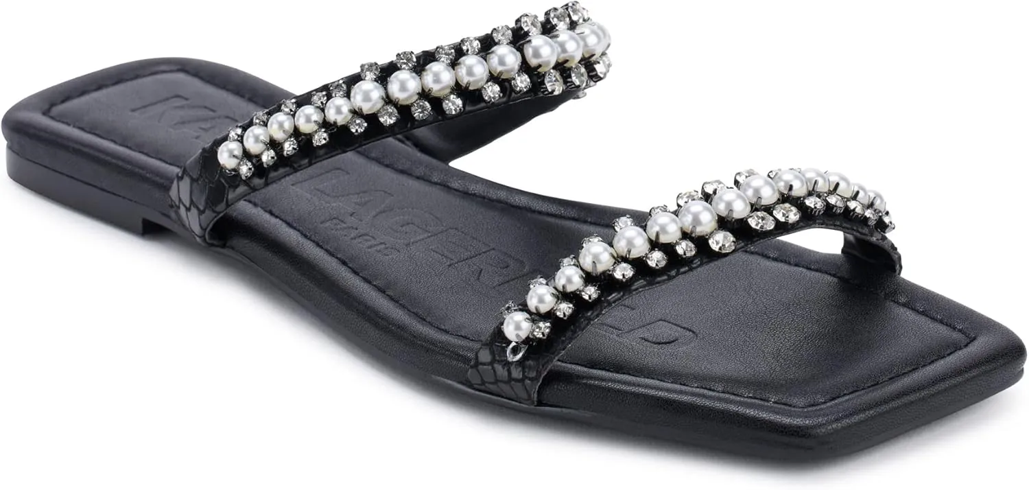 KARL LAGERFELD womens Payzlee Embellished Flat Sandal