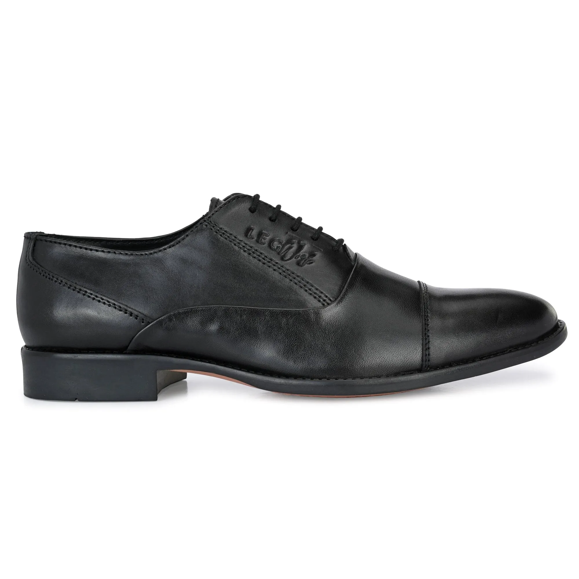 LEGWORK OXFORD CAP TOE BLACK CALF ITALIAN LEATHER DRESS SHOE