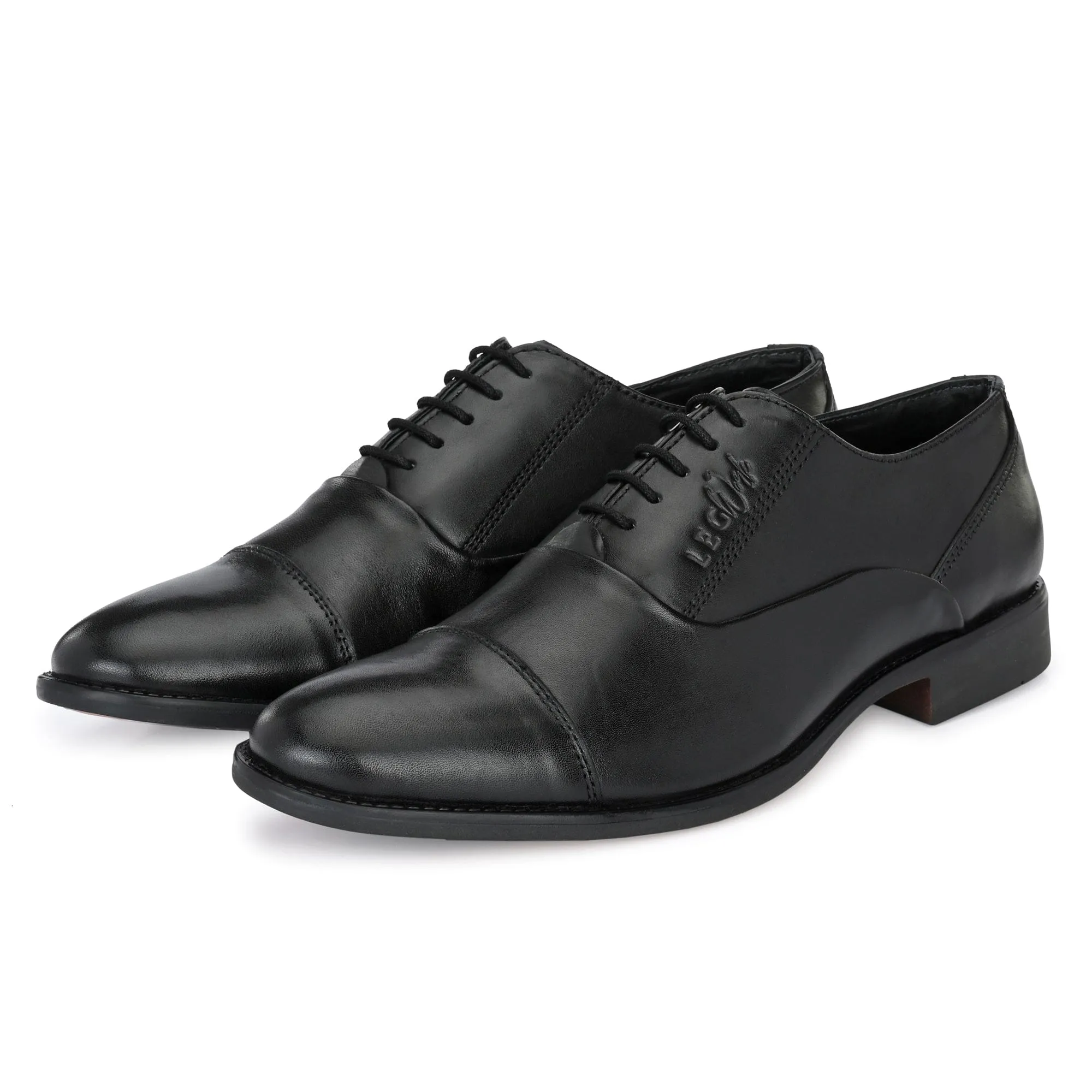 LEGWORK OXFORD CAP TOE BLACK CALF ITALIAN LEATHER DRESS SHOE
