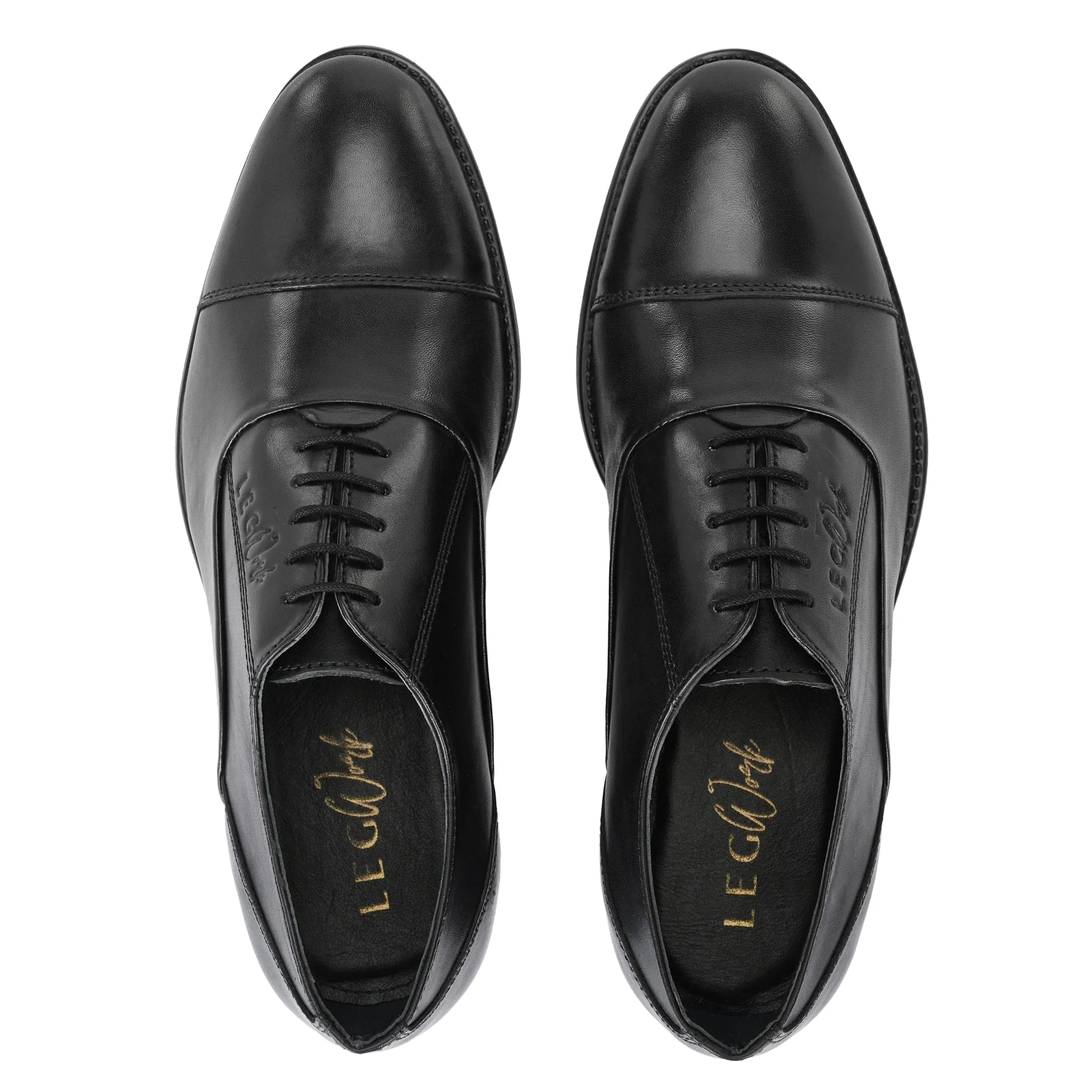 LEGWORK OXFORD CAP TOE BLACK CALF ITALIAN LEATHER DRESS SHOE