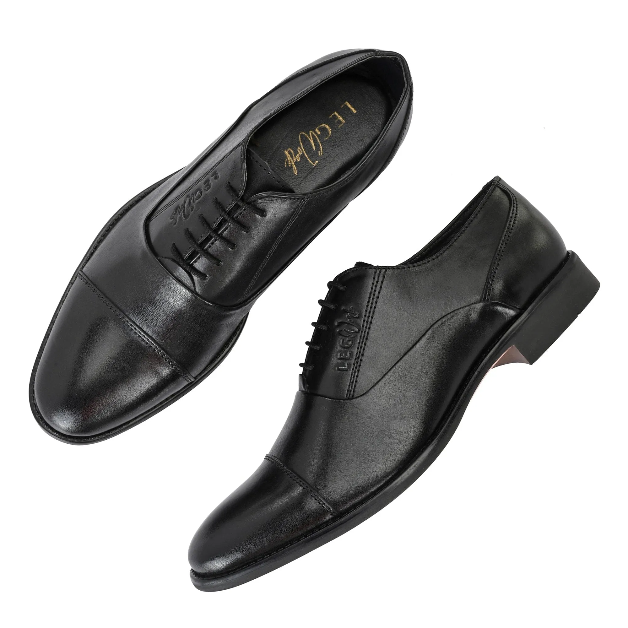 LEGWORK OXFORD CAP TOE BLACK CALF ITALIAN LEATHER DRESS SHOE