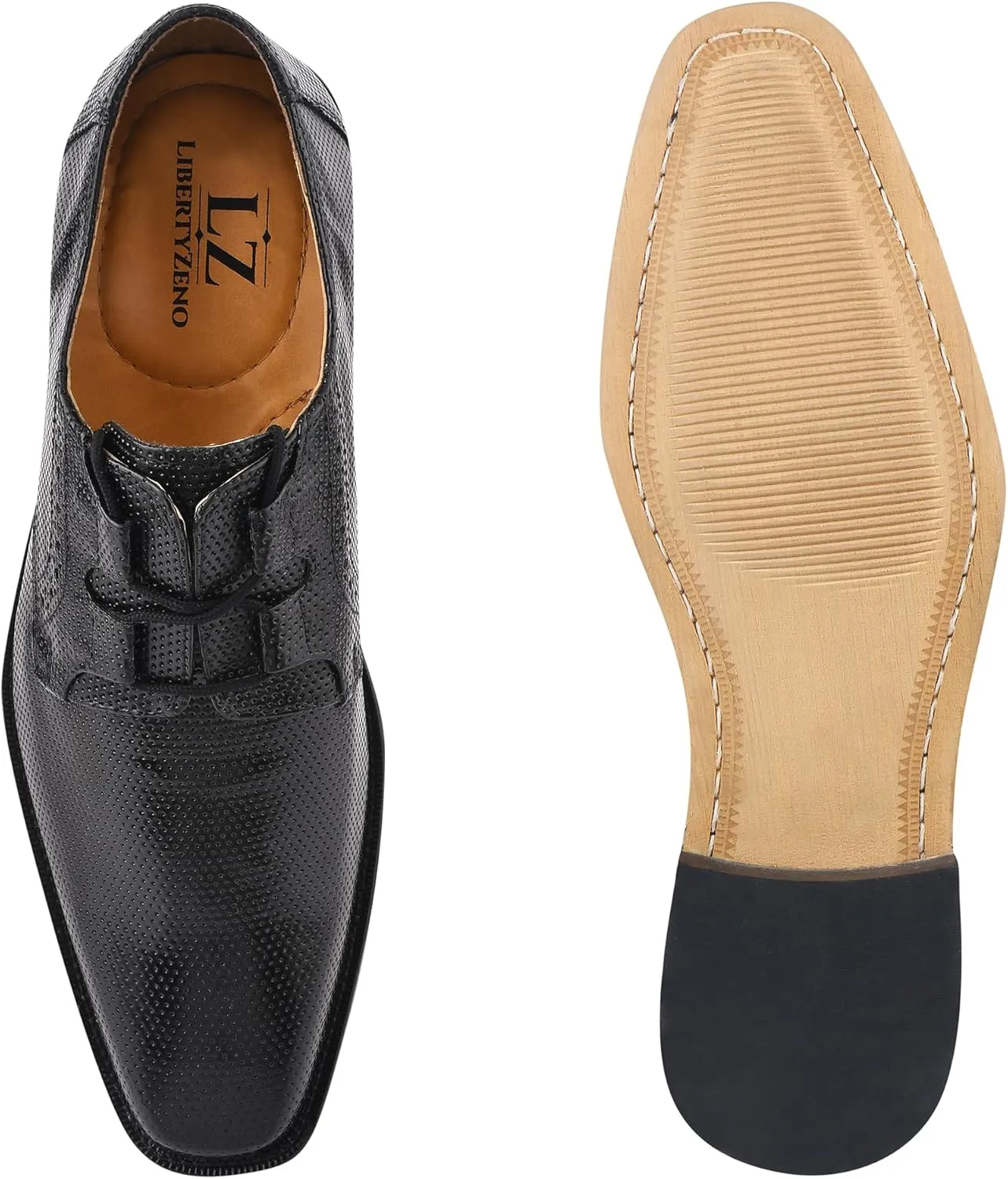 LIBERTYZENO Mens Genuine Leather Classic Tread Design Lace Up Oxford Dress Shoes