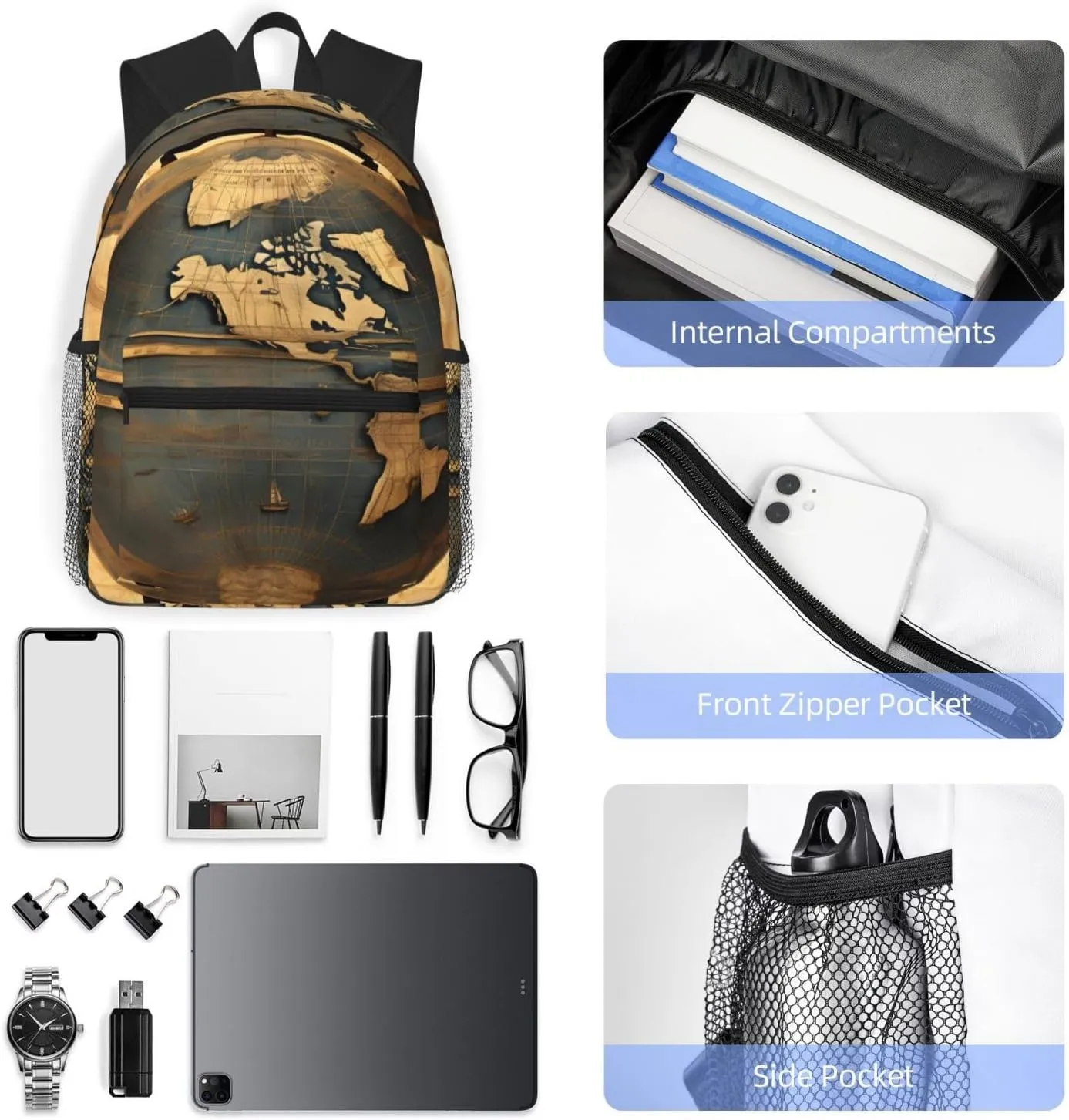 Lightweight Laptop Backpack,Casual Daypack Travel Backpack Bookbag Work Bag for Men and Women-Ancient World Globe