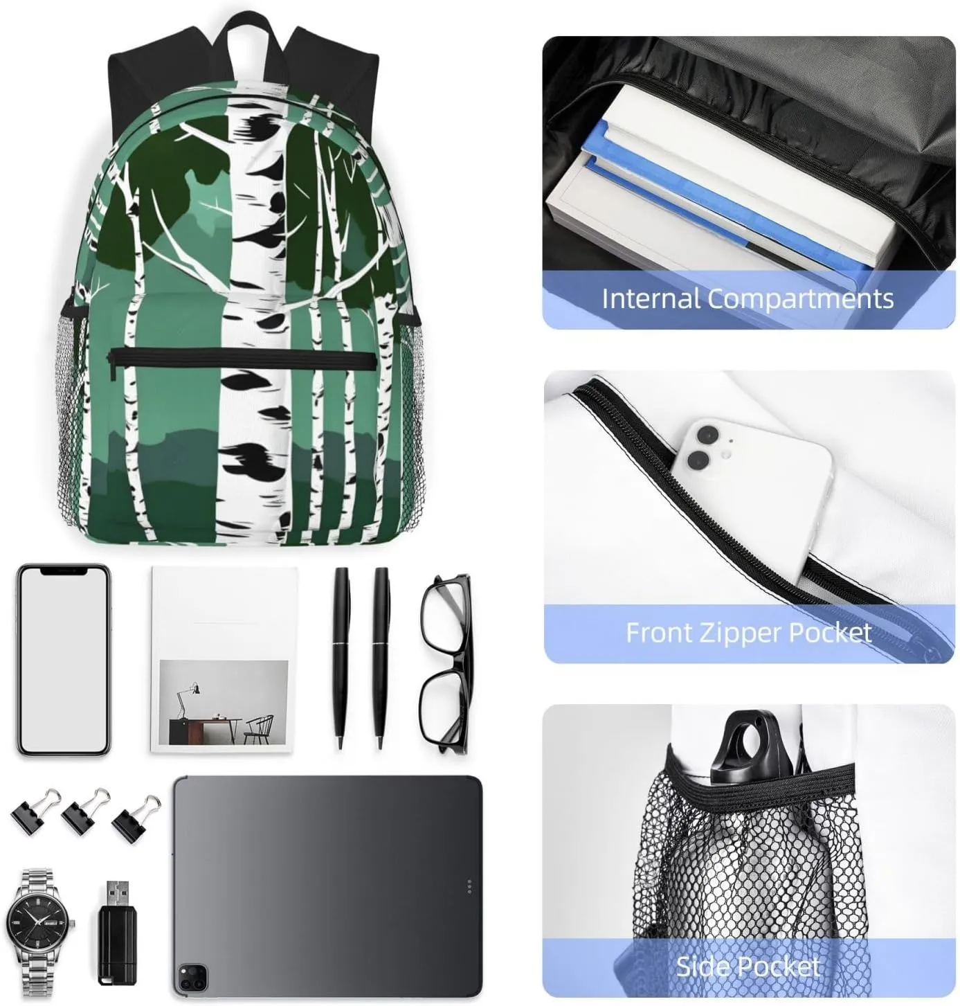 Lightweight Laptop Backpack,Casual Daypack Travel Backpack Bookbag Work Bag for Men and Women-Birch Trees