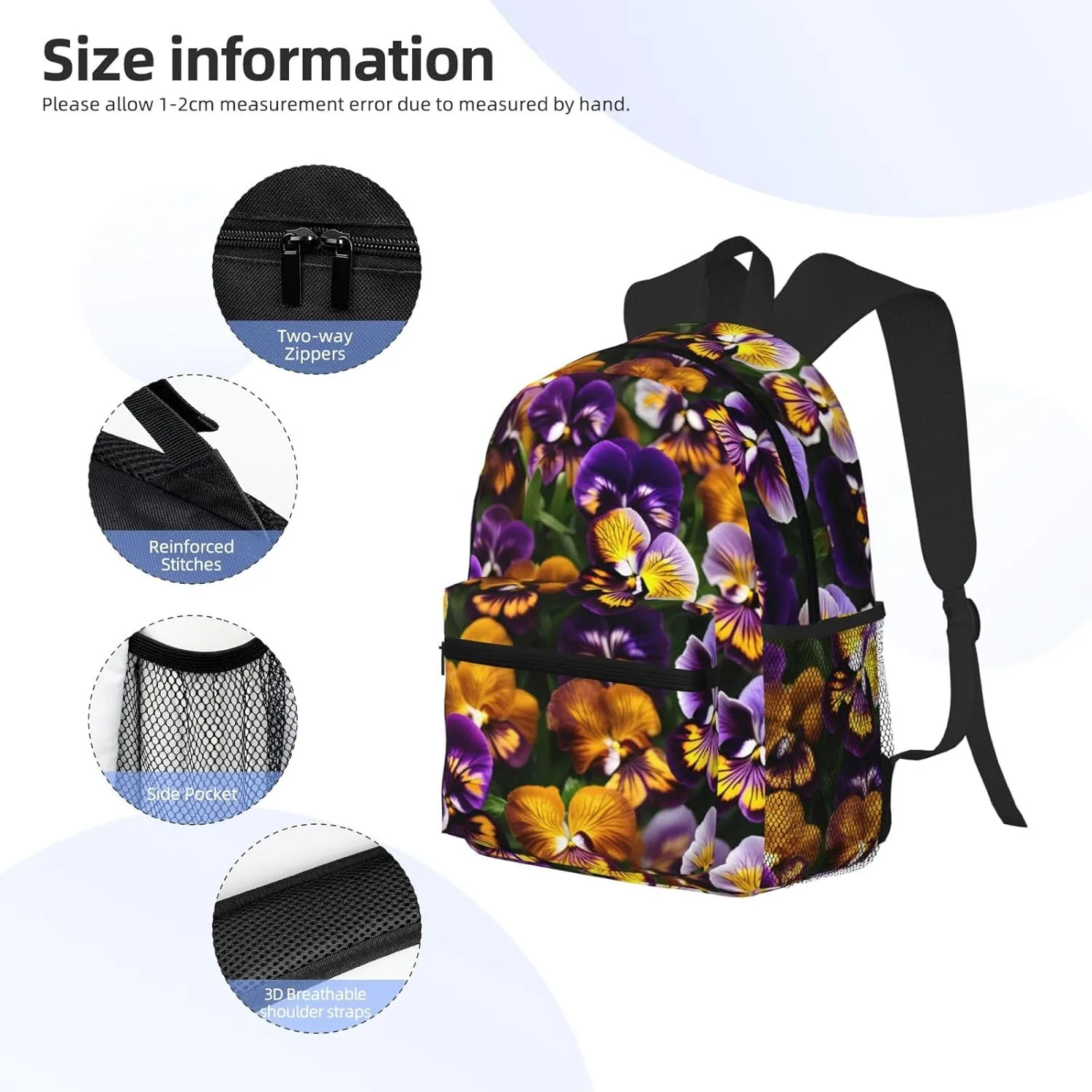 Lightweight Laptop Backpack,Casual Daypack Travel Backpack Bookbag Work Bag for Men and Women-Pansy Perfection