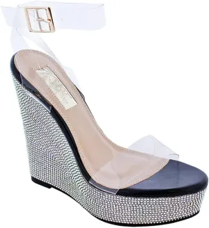 Liliana Women Clear Lucite Rhinestone Platform Wedge Sandal