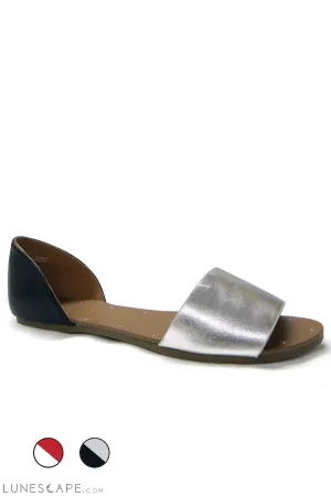 LINHSAY Metallic Leather Open Toed Flat Sandals