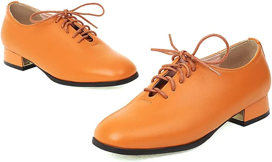 Meefit Ladies Square to Oxford Shoes Low Heel Lace Up Chunky Heel Pumps