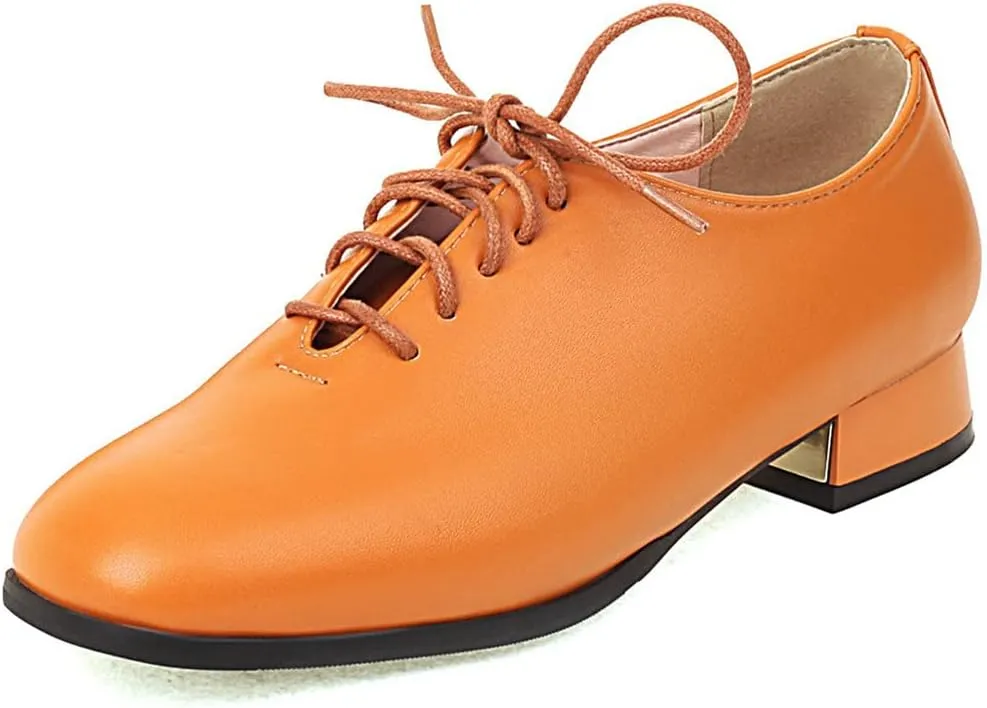 Meefit Ladies Square to Oxford Shoes Low Heel Lace Up Chunky Heel Pumps
