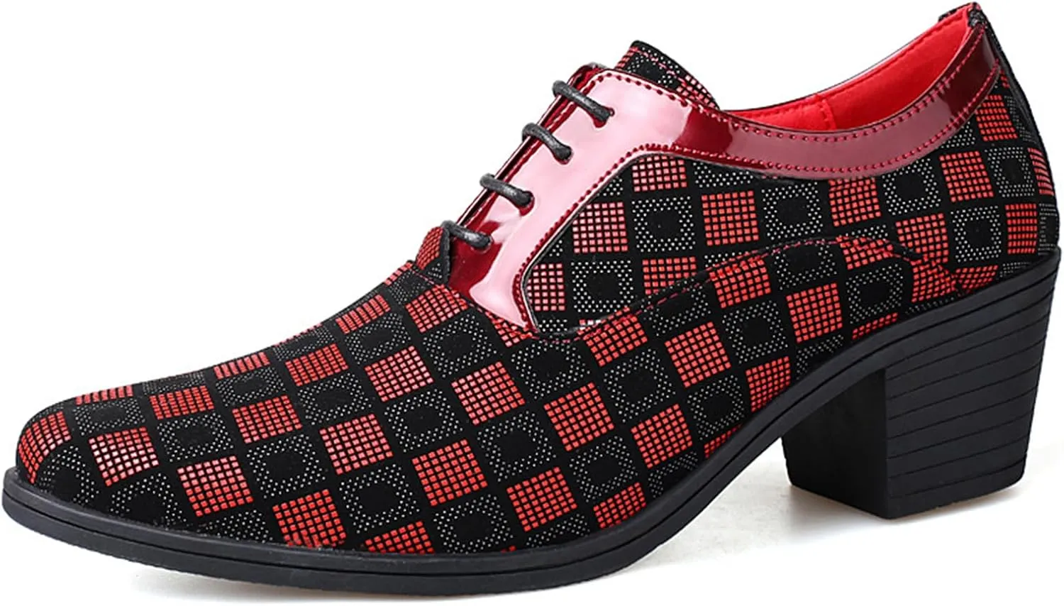Men Fashion Dress Business Shoe Pointed Toe Floral Patent Leather Lace Up Oxford Black Red Blue