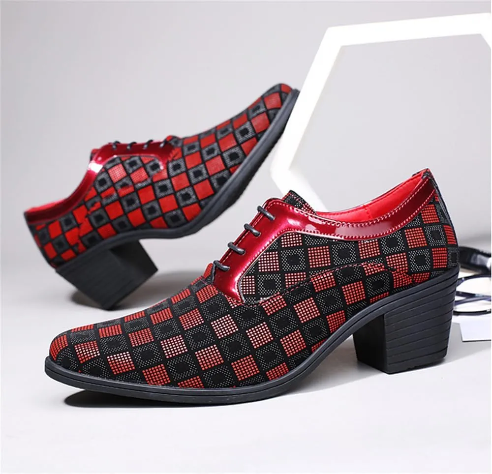 Men Fashion Dress Business Shoe Pointed Toe Floral Patent Leather Lace Up Oxford Black Red Blue