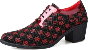 Men Fashion Dress Business Shoe Pointed Toe Floral Patent Leather Lace Up Oxford Black Red Blue