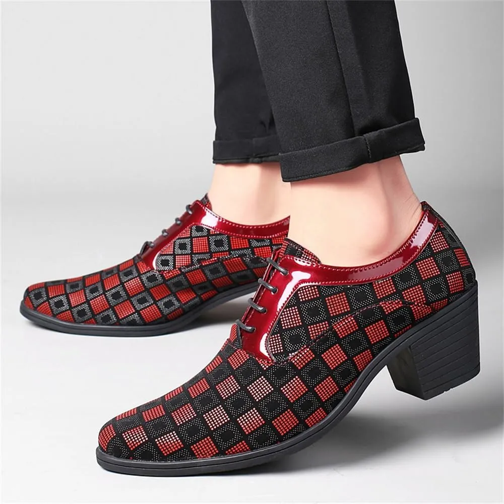 Men Fashion Dress Business Shoe Pointed Toe Floral Patent Leather Lace Up Oxford Black Red Blue
