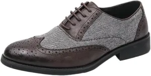 Men's Classic Formal Oxfords Fashion Classic Carved Lace Up Leather Low Heels Dress Shoes for Business Formal Daily Walking