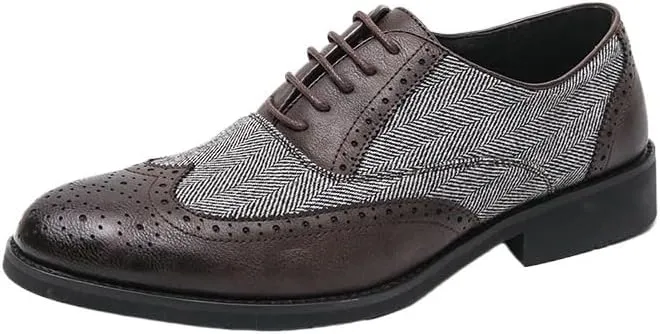 Men's Classic Formal Oxfords Fashion Classic Carved Lace Up Leather Low Heels Dress Shoes for Business Formal Daily Walking