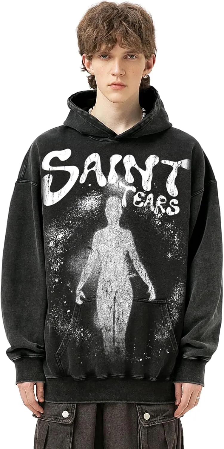 Men's Graphic Print Oversized Vintage Hoodies Casual High Gram Heavy Washed Cotton Winter Hoodies