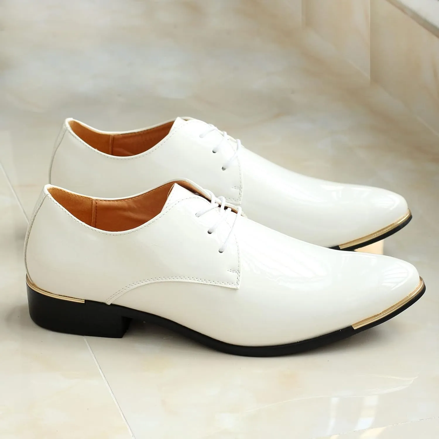 Men's Lace-Up Oxford Patent Leather Pointed Toe Business Formal Wedding Dress Shoes